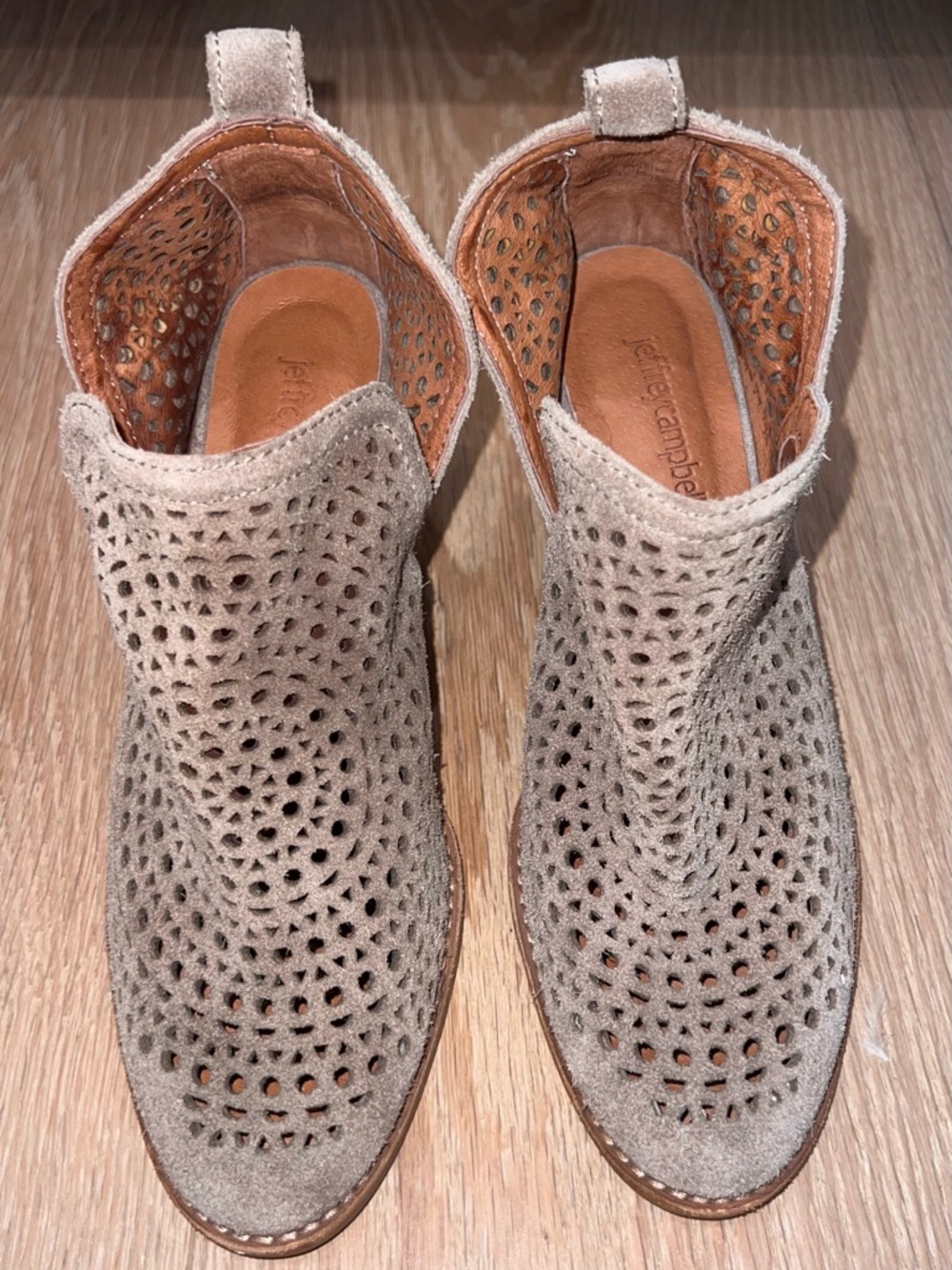 Jeffrey Campbell Taupe Perforated Suede Ankle Booties